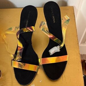 Fashion Nova Women's Multicolor Iridescent Strap Black Heels